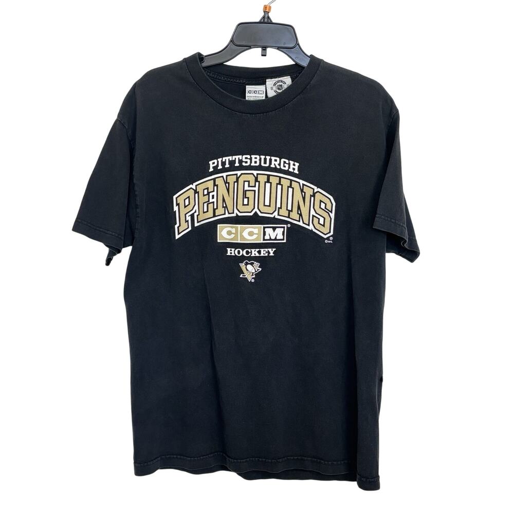 NHL Pittsburgh Penguins CCM Center Ice Authentic Hockey Black T-Shirt Size Large